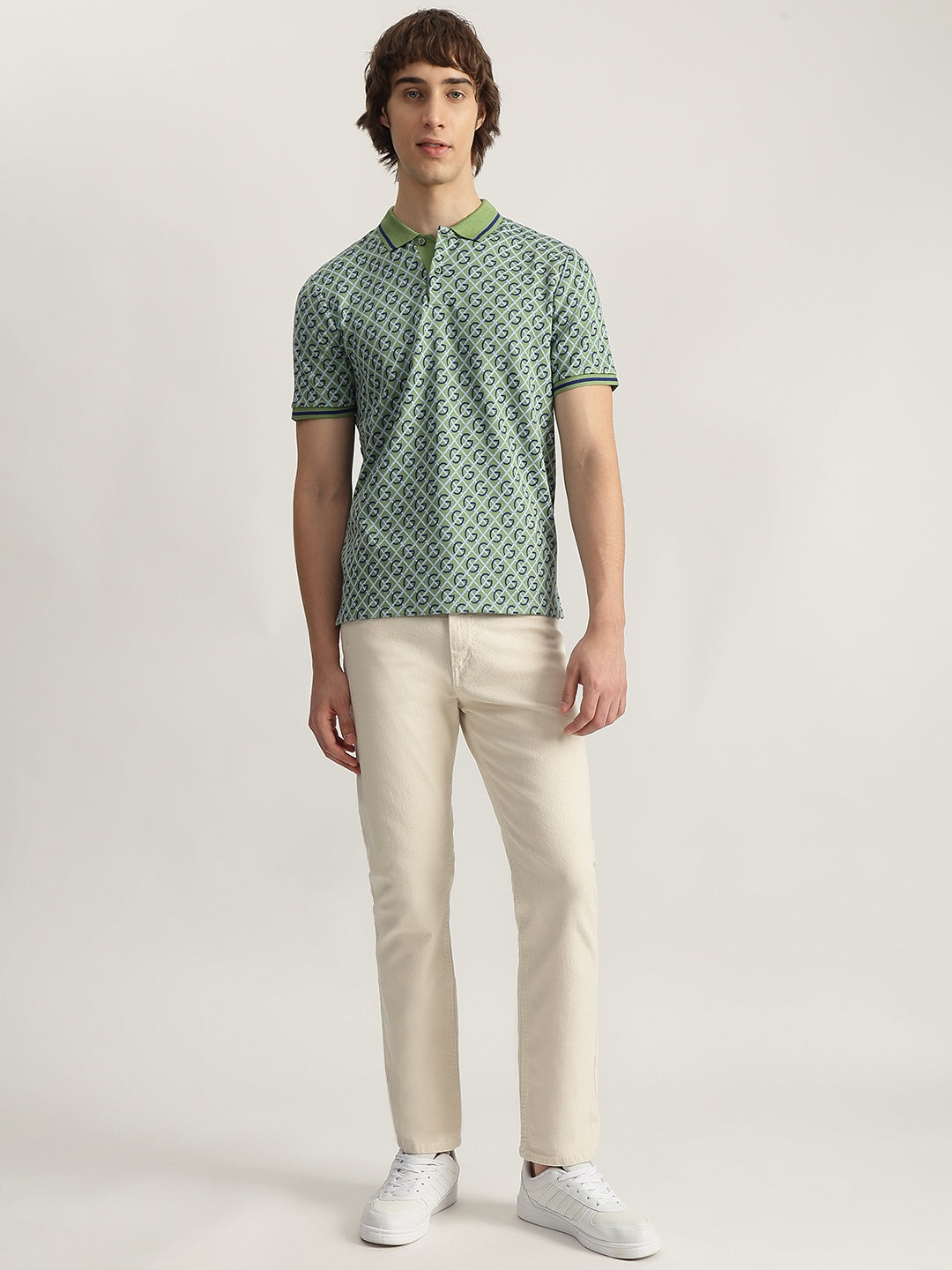 Gant Men Green Printed Polo Collar Short Sleeves T-shirt