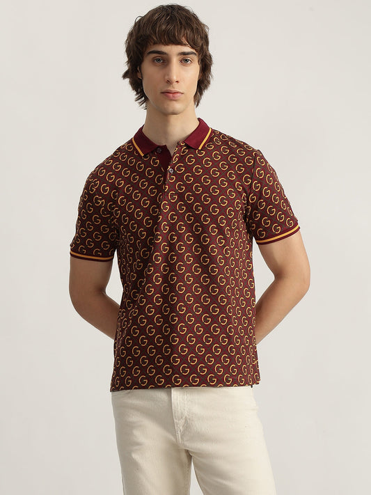 Gant Men Red Printed Polo Neck Short Sleeves T-Shirt