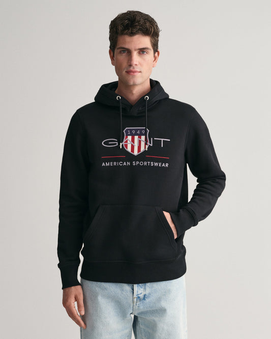 Gant Men Black Solid Hooded Full Sleeves Sweatshirt