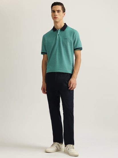 Gant Men Aqua Solid Collared Short Sleeves Polo T-Shirt