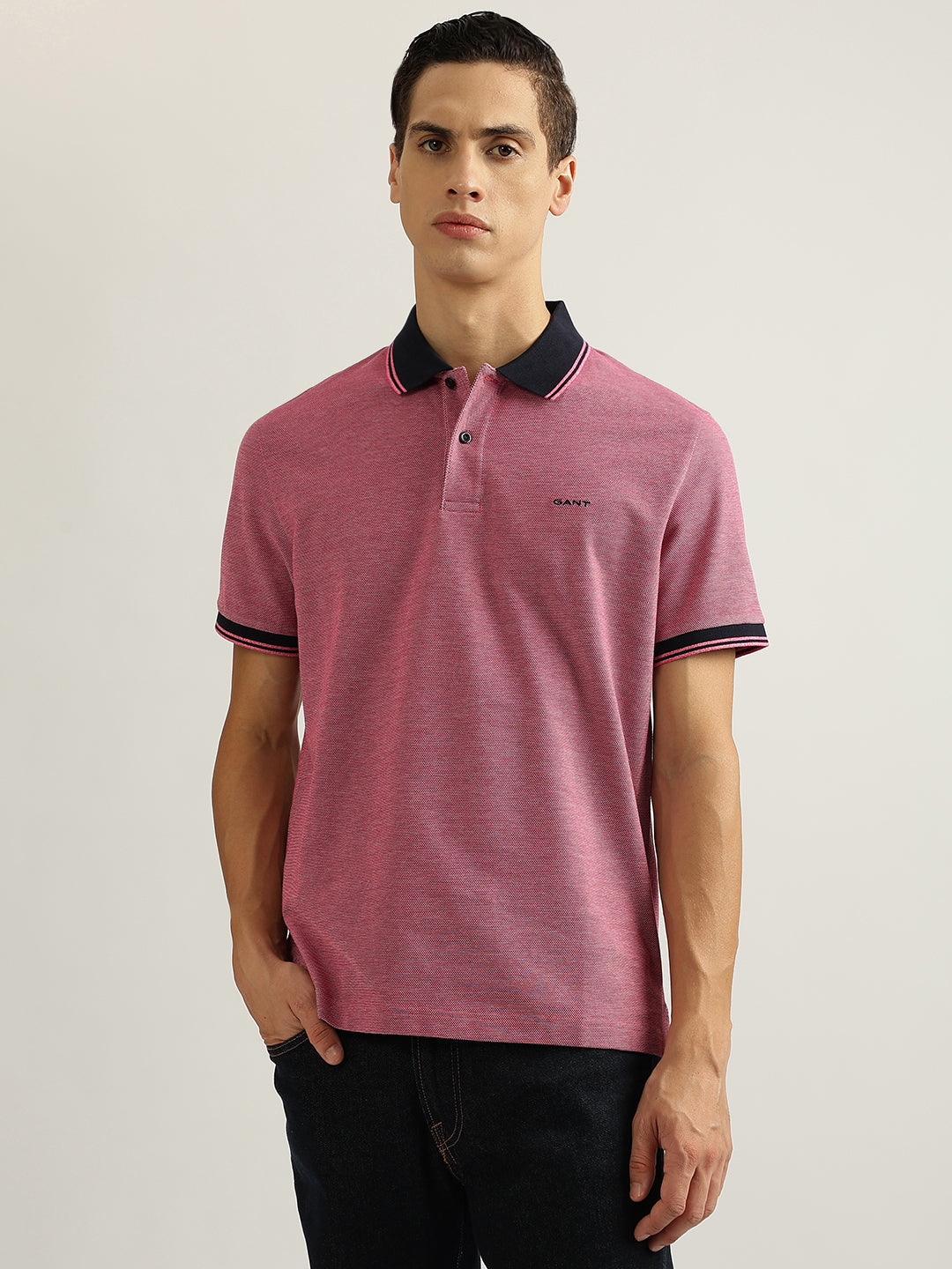 Gant Men Pink Solid Collared Short Sleeves Polo T-Shirt