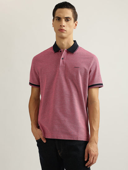 Gant Men Pink Solid Collared Short Sleeves Polo T-Shirt