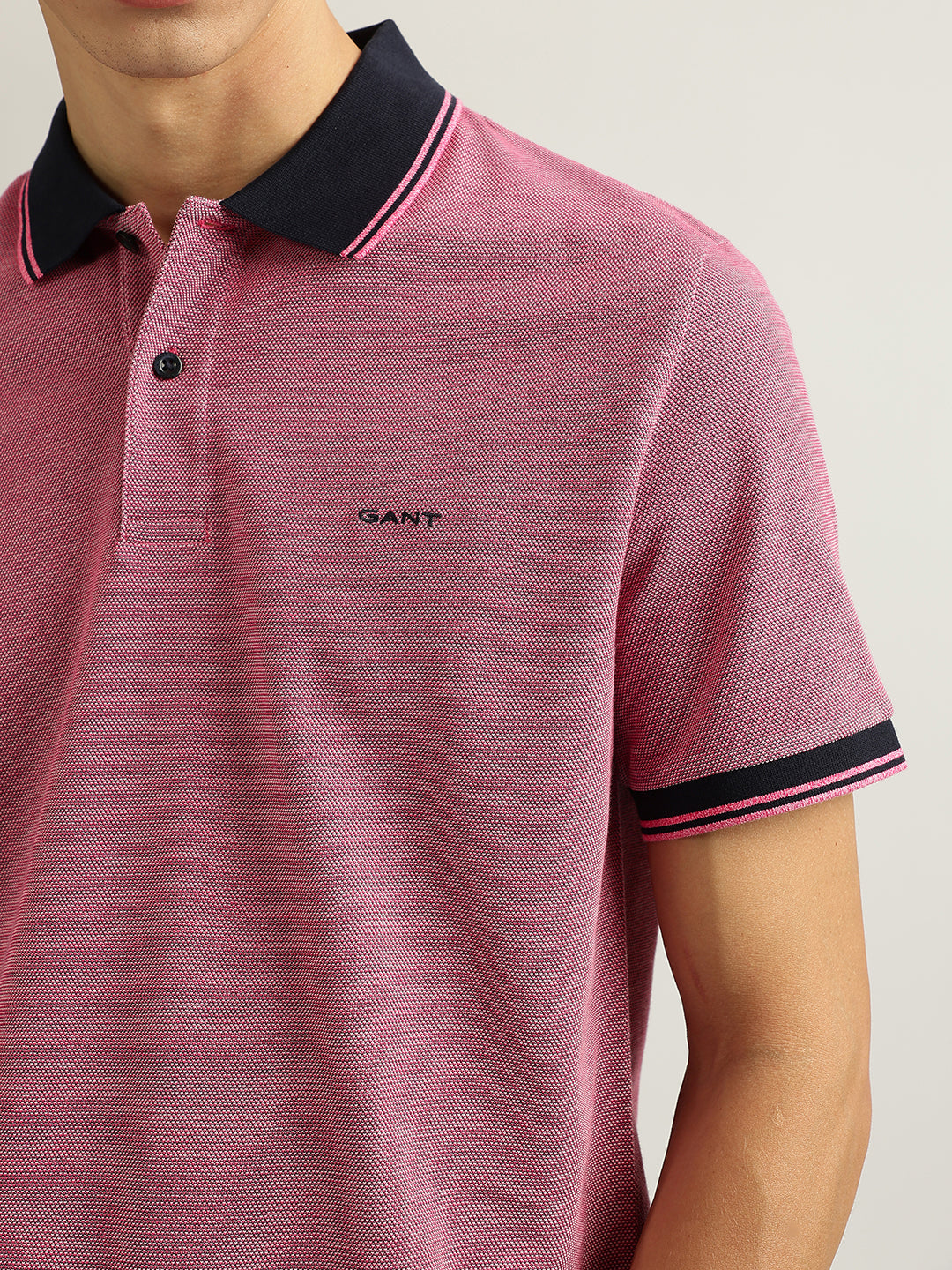 Gant Men Pink Solid Collared Short Sleeves Polo T-Shirt