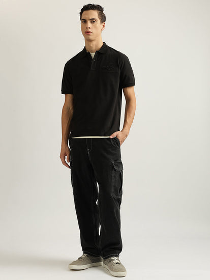 Gant Men Black Embroidered Collared Short Sleeves Polo T-Shirt