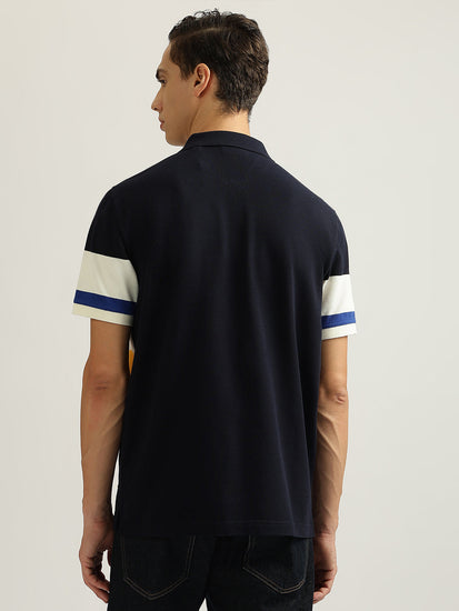 Gant Men Navy Blue Striped Collared Short Sleeves Polo T-Shirt