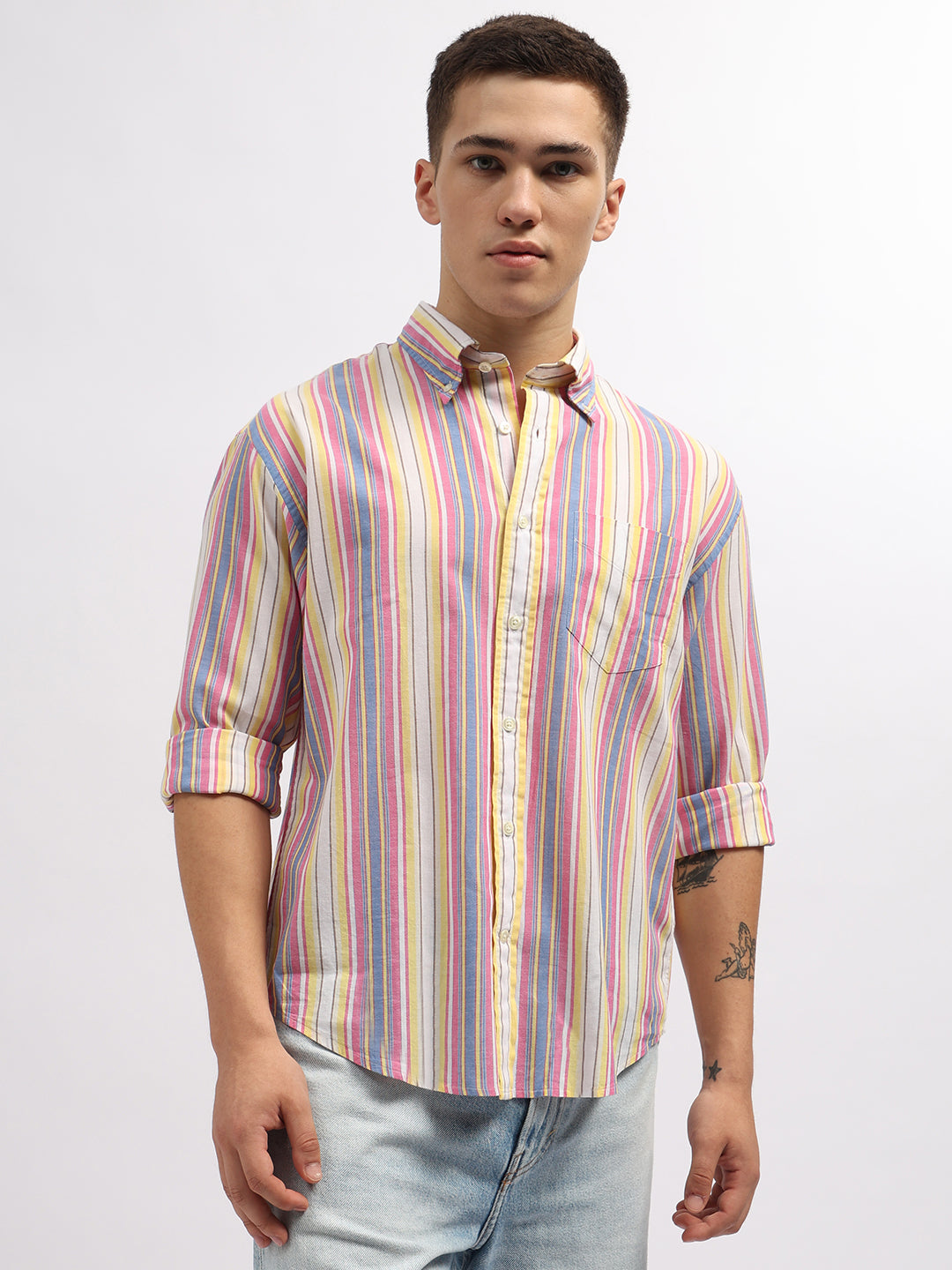 Gant Men Multi-Coloured Striped Button-down Collar Full Sleeves Shirt