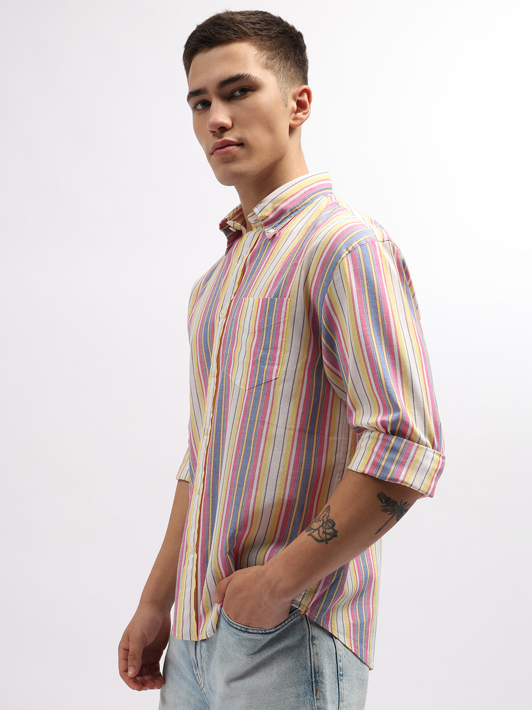 Gant Men Multi-Coloured Striped Button-down Collar Full Sleeves Shirt