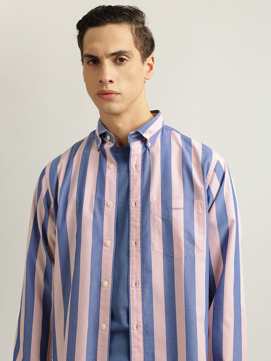 Gant Men Pink Striped Buttoned Down Collar Full Sleeves Shirt