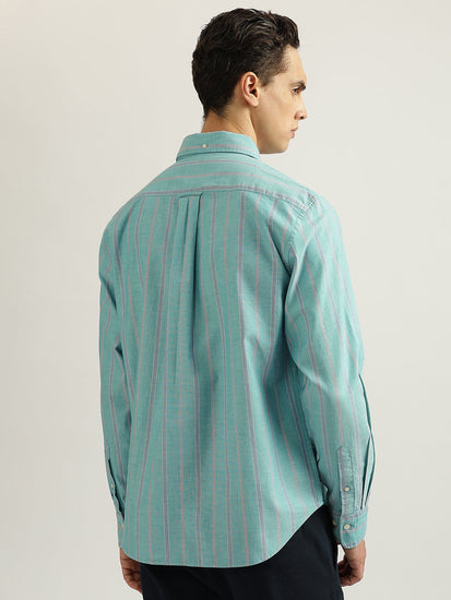 Gant Men Aqua Striped Buttoned Down Collar Full Sleeves Shirt