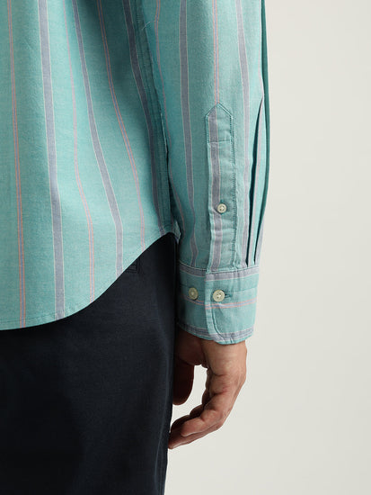 Gant Men Aqua Striped Buttoned Down Collar Full Sleeves Shirt