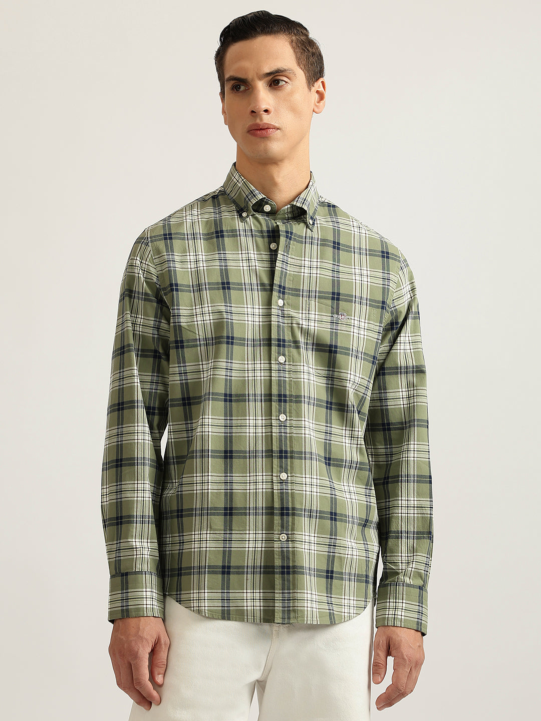 Gant Men Green Checked Buttoned Down Collar Full Sleeves Shirt