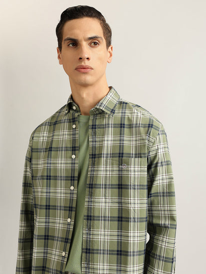 Gant Men Green Checked Buttoned Down Collar Full Sleeves Shirt