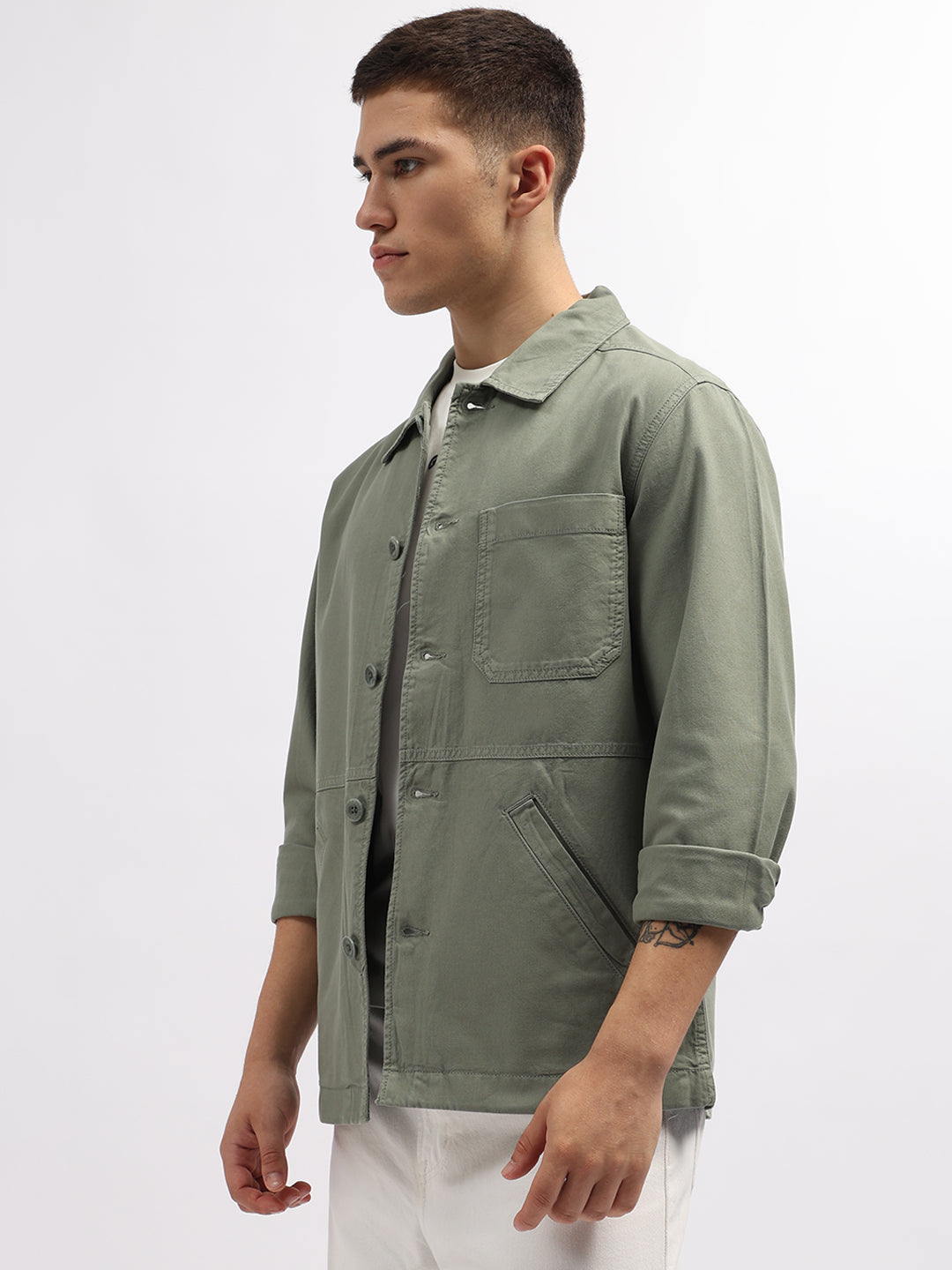 Gant Men Green Solid Spread Collar Full Sleeves Shirt