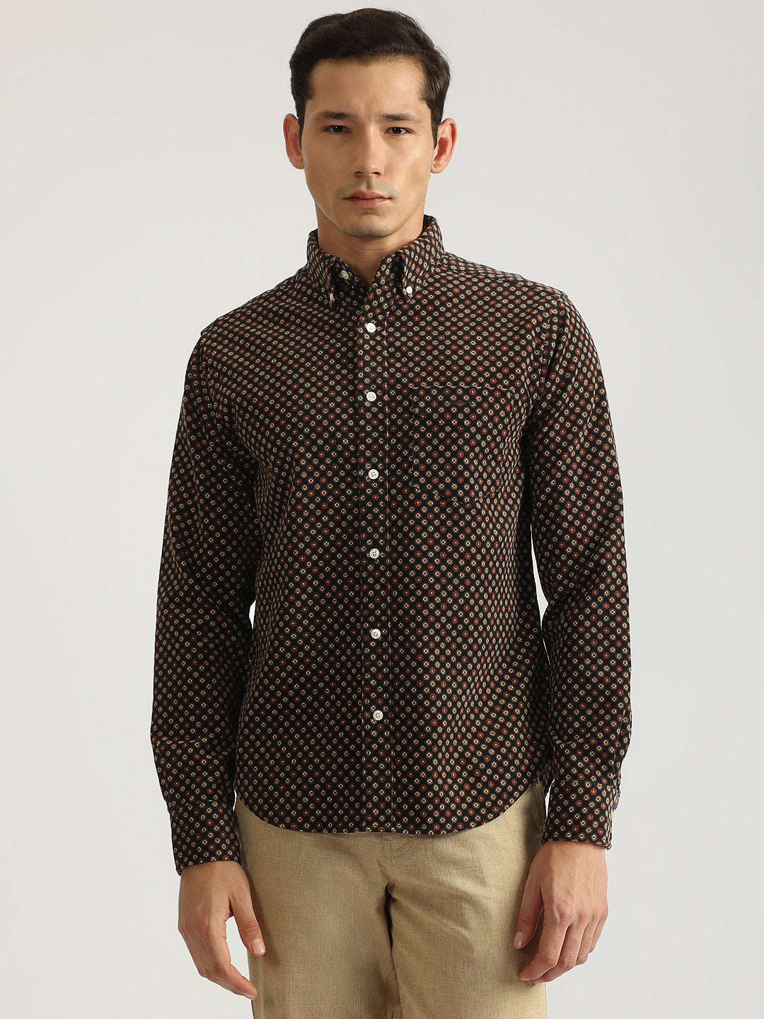 Gant Men Blue Printed Button-down Collar Full Sleeves Shirt