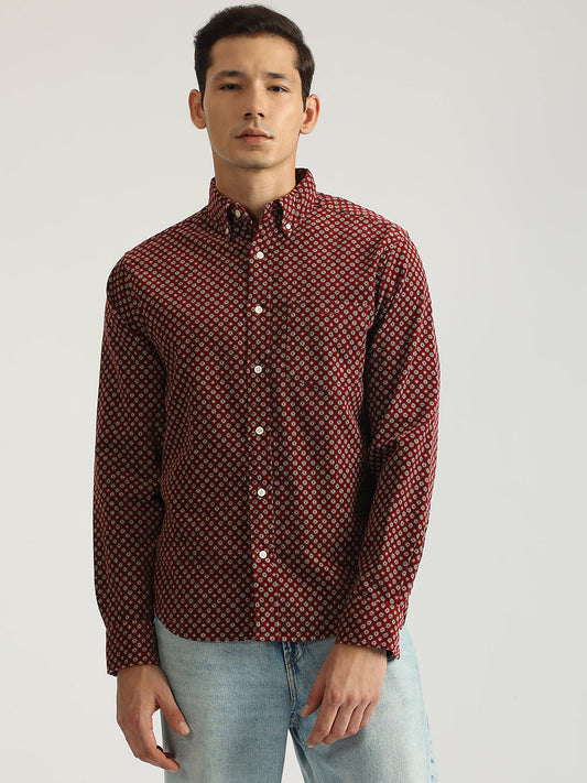 Gant Men Red Printed Button-down Collar Full Sleeves Shirt