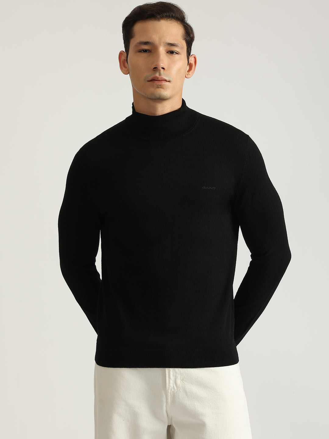 Gant Men Black Solid Turtle Neck Full Sleeves Pullover Style Sweater