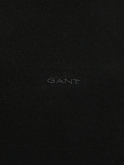 Gant Men Black Solid V-Neck Full Sleeves Pullover Style Sweater