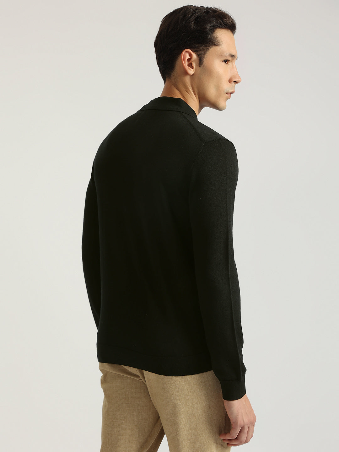 Gant Men Black Solid Collared Full Sleeves Pullover Style Sweater