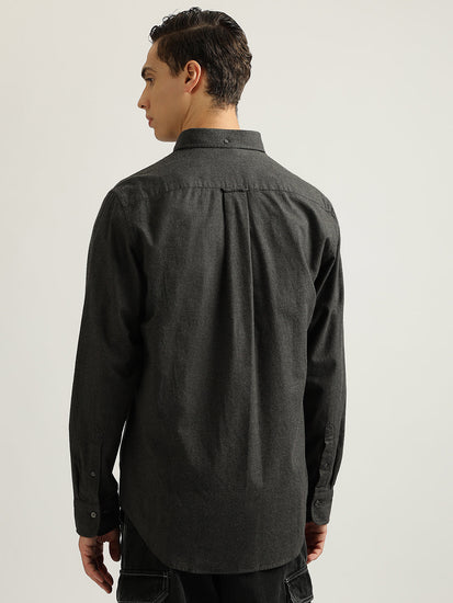 Gant Men Charcoal Grey Solid Buttoned Down Collar Full Sleeves Shirt