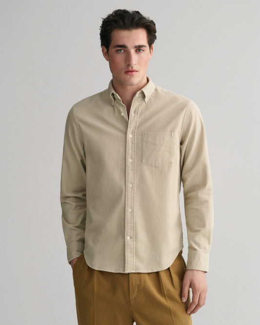 Gant Men Beige Solid Button-Down Collar Full Sleeves Corduroy Shirt