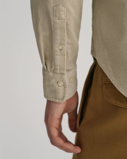 Gant Men Beige Solid Button-Down Collar Full Sleeves Corduroy Shirt