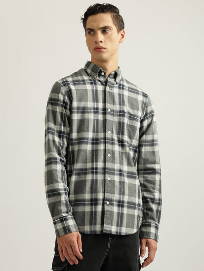 Gant Men Grey Checked Buttoned Down Collar Full Sleeves Shirt