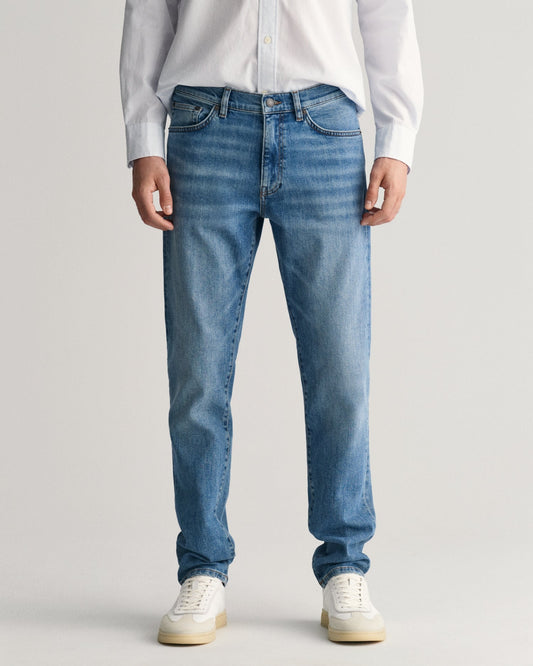 Gant Men Blue Washed Mid-Rise Slim Fit Jeans