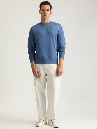 Gant Men Blue Solid Round Neck Full Sleeves Pullover Style Sweatshirt