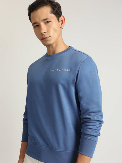 Gant Men Blue Solid Round Neck Full Sleeves Pullover Style Sweatshirt