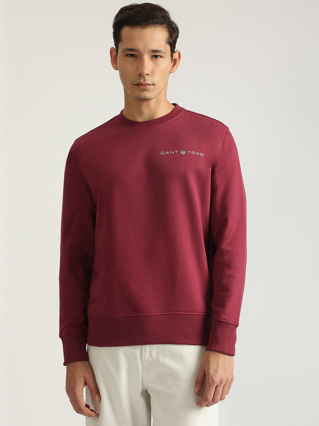 Shop Gant Men Red Solid Round Neck Full Sleeves Pullover Style ...