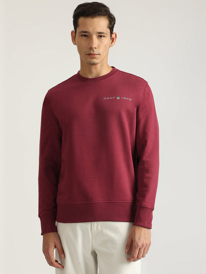 Gant Men Red Solid Round Neck Full Sleeves Pullover Style Sweatshirt