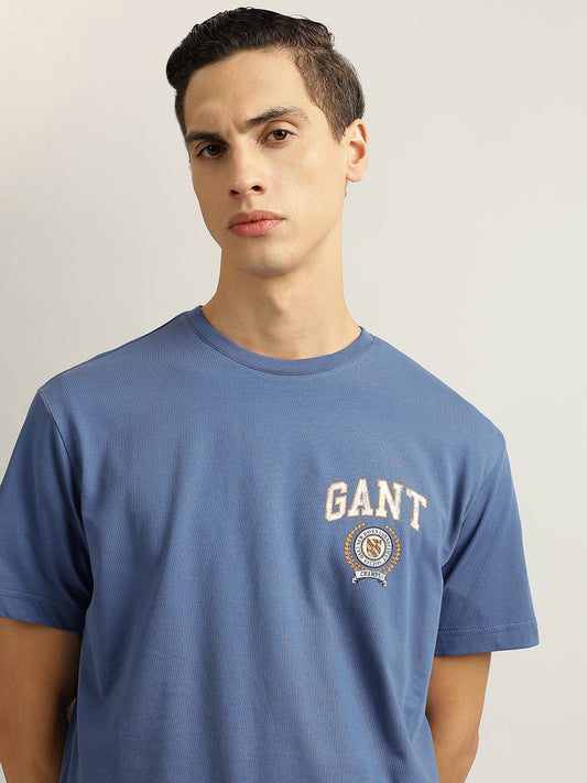 Gant Men Blue Solid Round Neck Short Sleeves T-Shirt