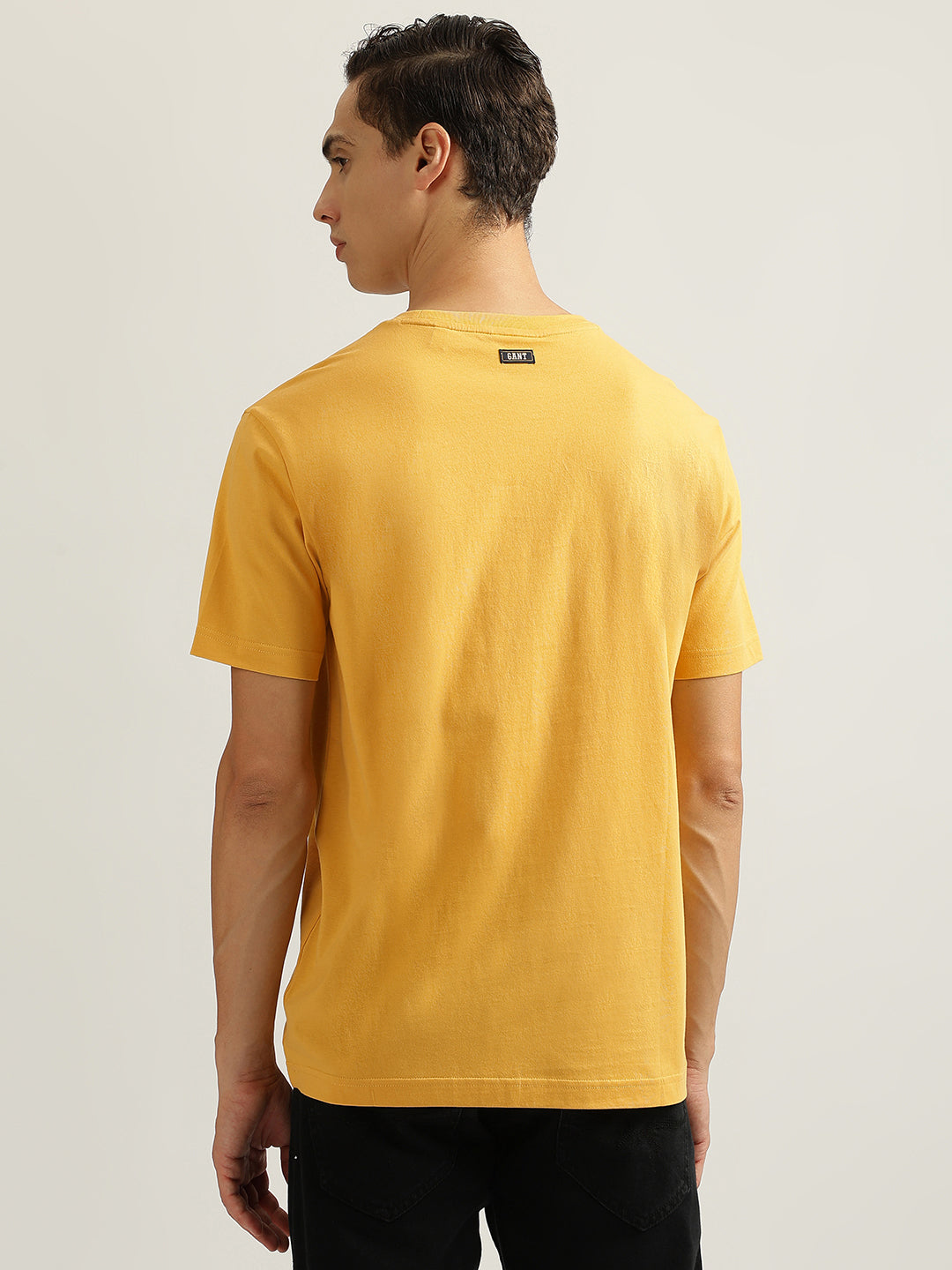 Gant Men Yellow Solid Round Neck Short Sleeves T-Shirt