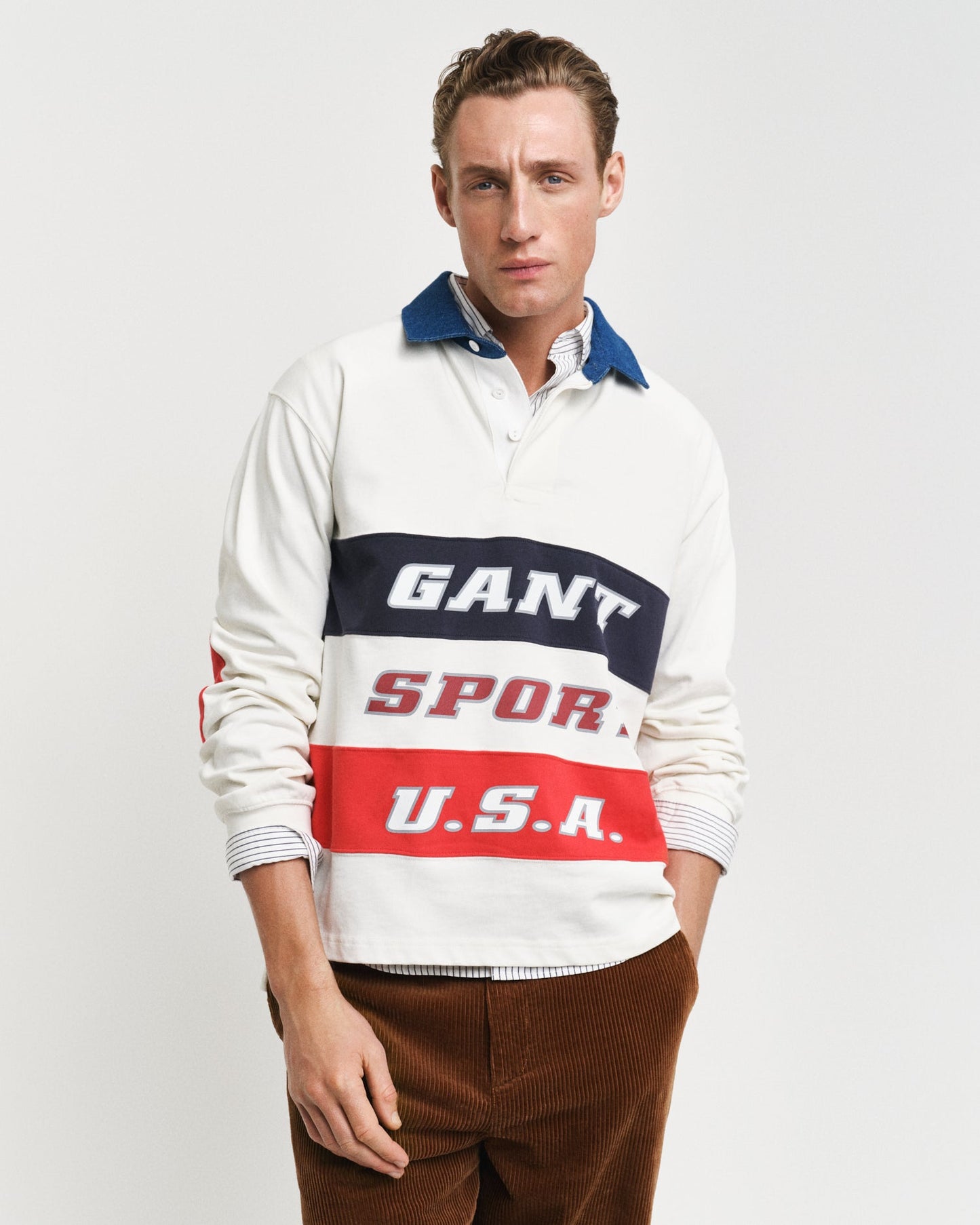 Gant Men White Printed Collared Full Sleeves Polo T-Shirt