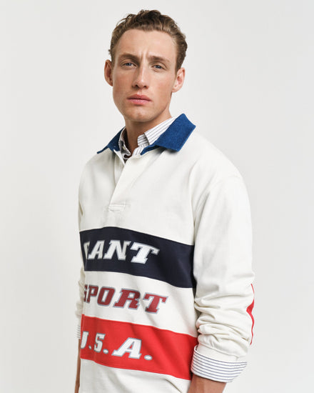 Gant Men White Printed Collared Full Sleeves Polo T-Shirt
