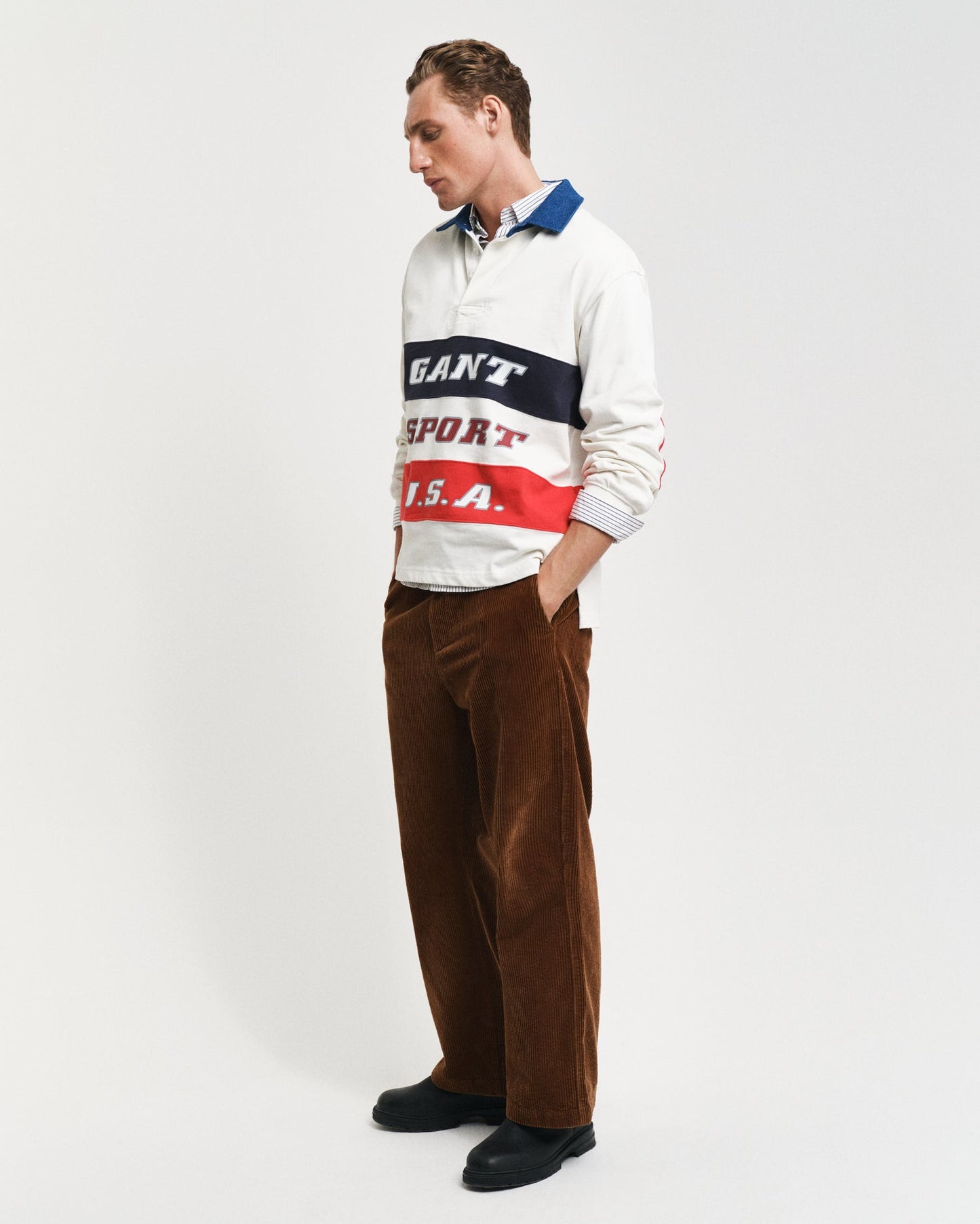 Gant Men White Printed Collared Full Sleeves Polo T-Shirt