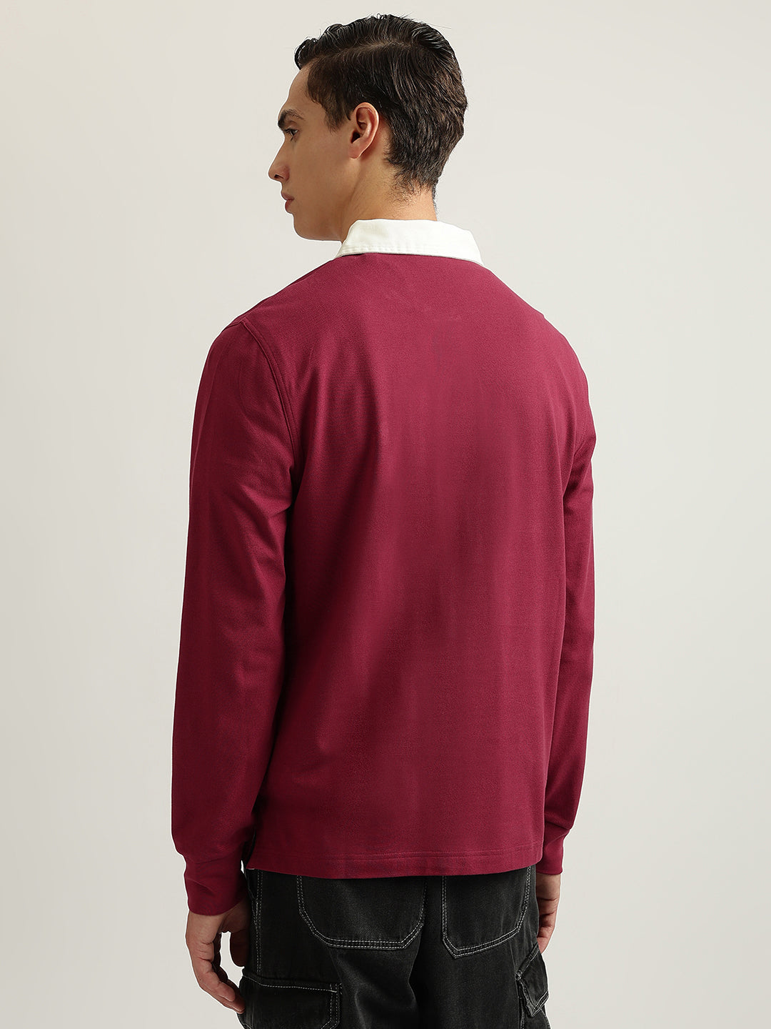 Gant Men Maroon Solid Collared Full Sleeves Polo T-Shirt