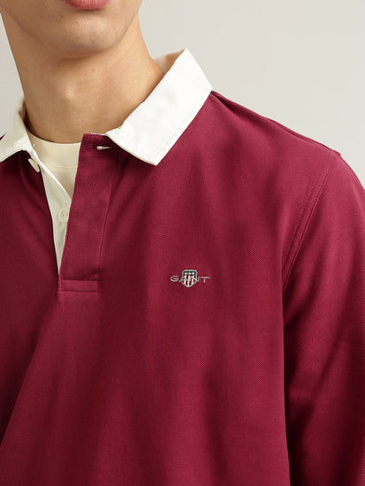 Gant Men Maroon Solid Collared Full Sleeves Polo T-Shirt