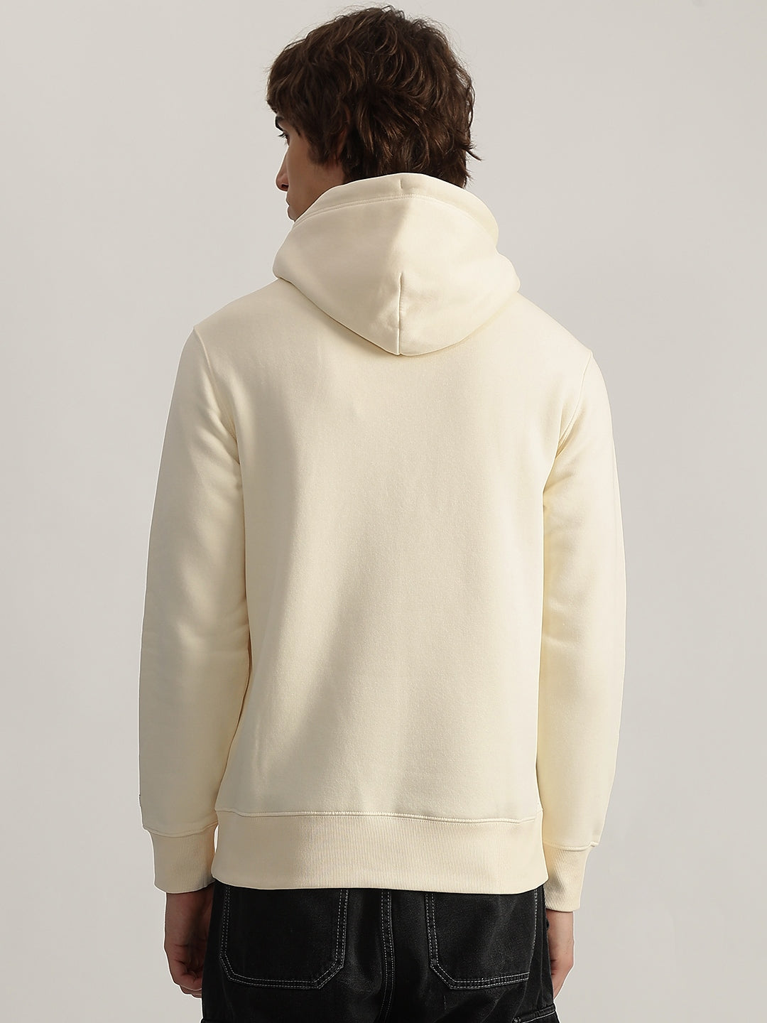 Gant Men Cream Printed Hooded Full Sleeves Pullover Style Sweatshirt