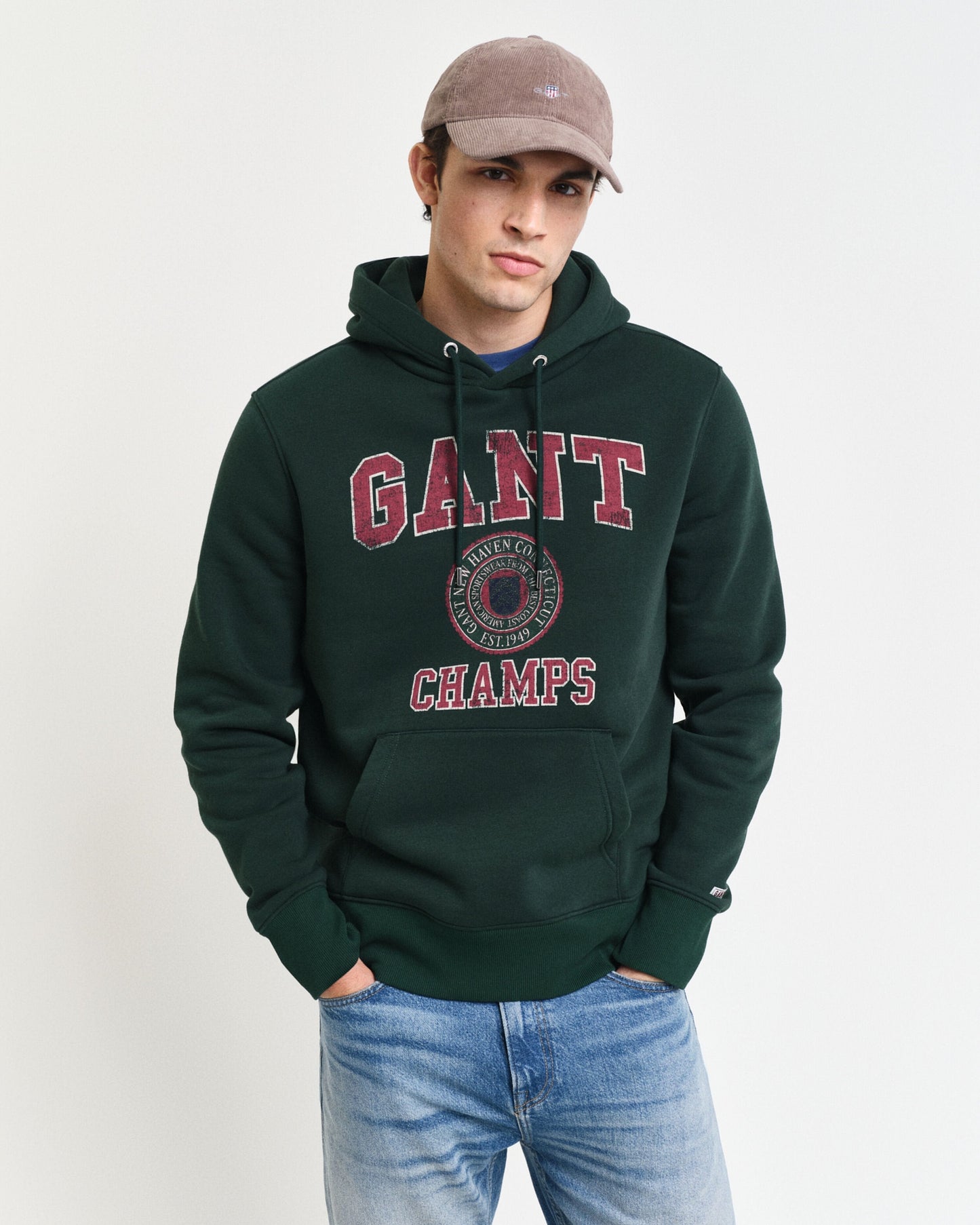 Gant Men Green Printed Hooded Full Sleeves Pullover Style Sweatshirt