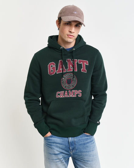 Gant Men Green Printed Hooded Full Sleeves Pullover Style Sweatshirt