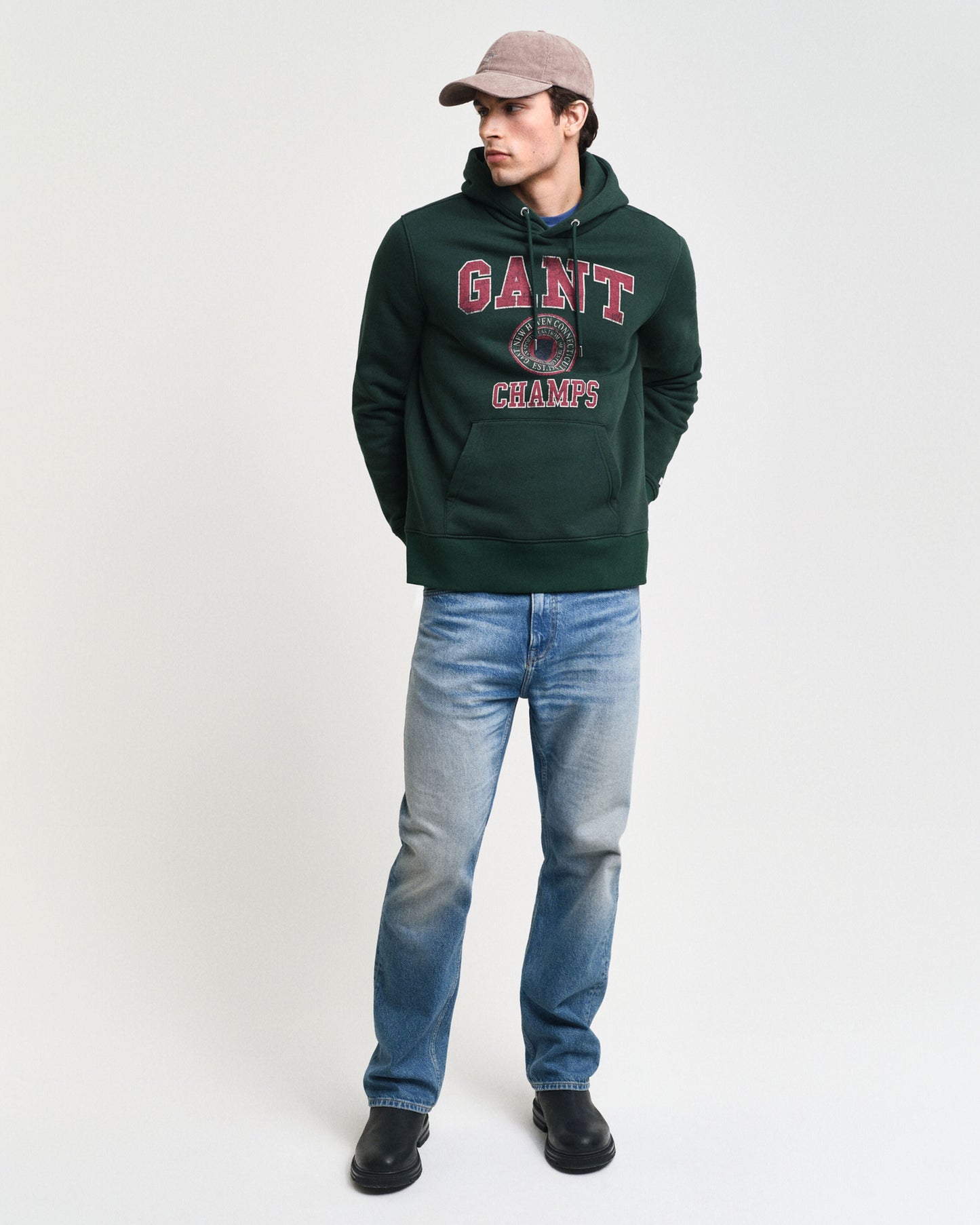 Gant Men Green Printed Hooded Full Sleeves Pullover Style Sweatshirt