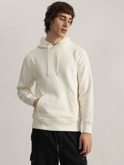 Gant Men Cream Solid Hooded Full Sleeves Pullover Style Sweatshirt