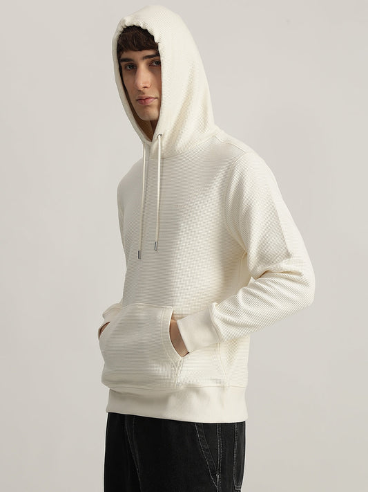 Gant Men Cream Solid Hooded Full Sleeves Pullover Style Sweatshirt