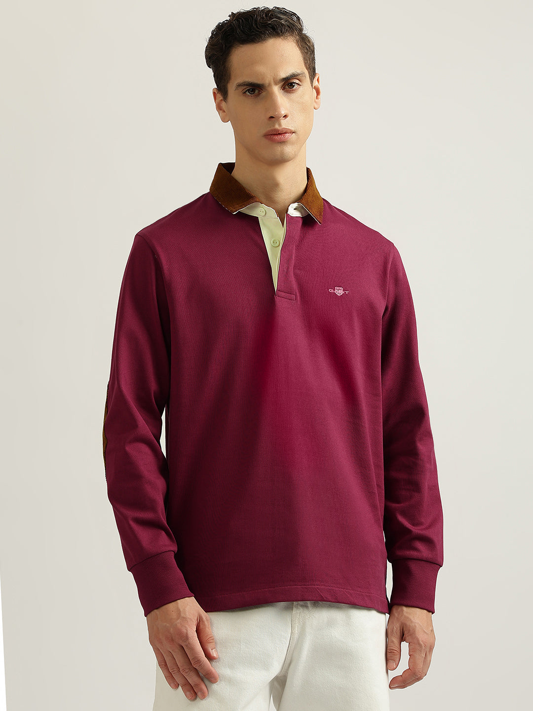 Gant Men Maroon Solid Collared Full Sleeves Polo T-Shirt