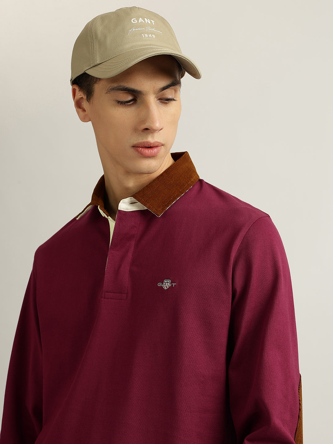 Gant Men Maroon Solid Collared Full Sleeves Polo T-Shirt