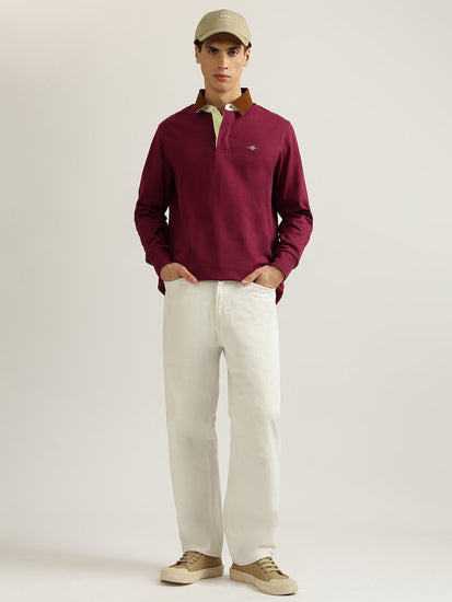 Gant Men Maroon Solid Collared Full Sleeves Polo T-Shirt