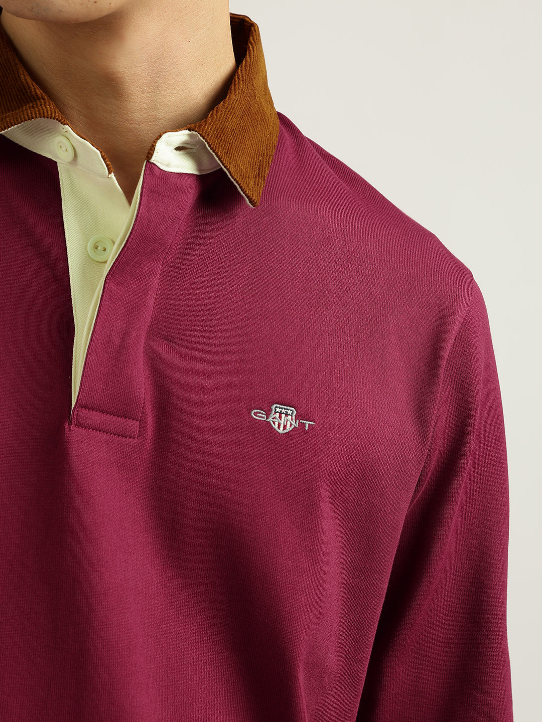 Gant Men Maroon Solid Collared Full Sleeves Polo T-Shirt