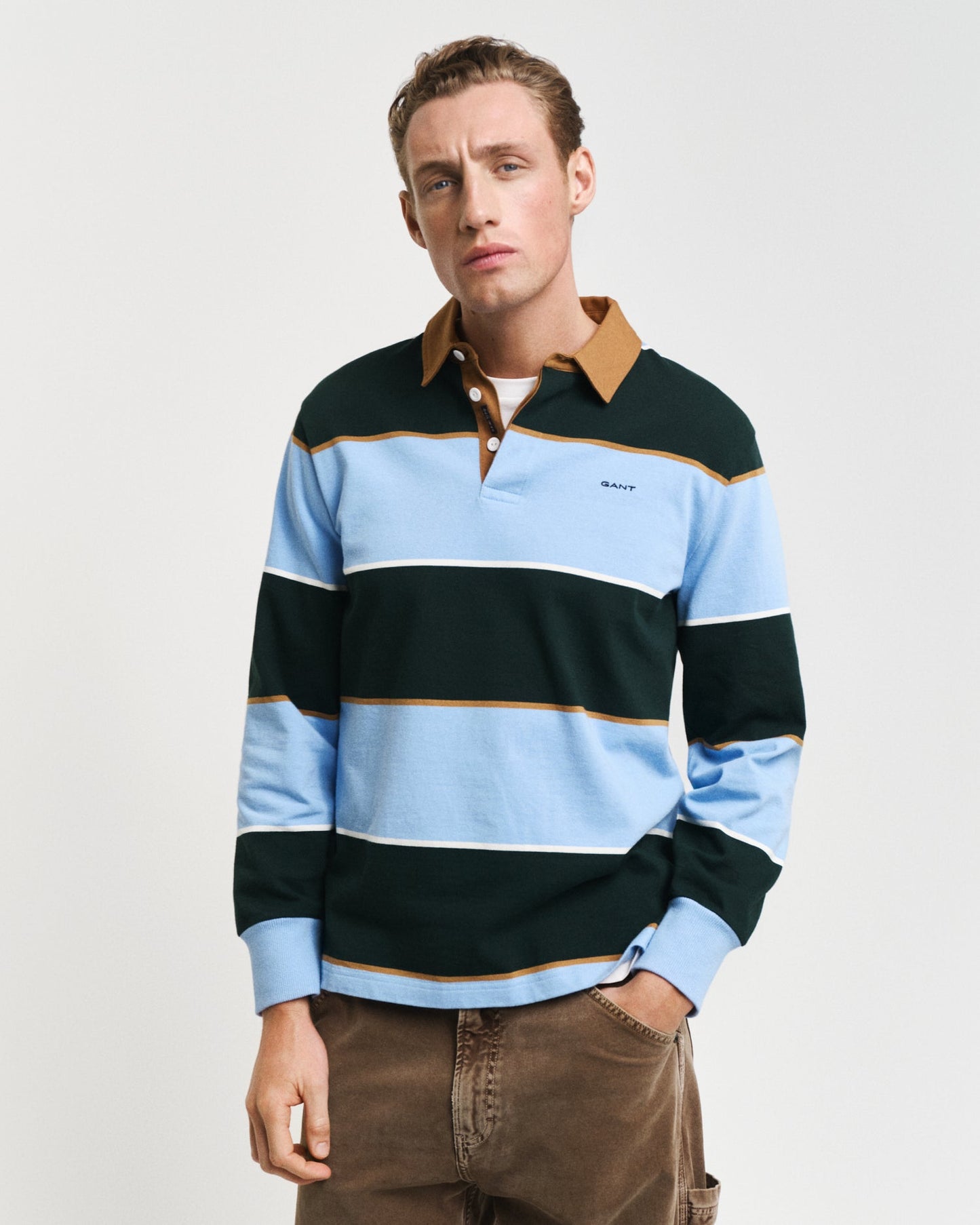 Gant Men Blue Striped Polo Neck Full Sleeves T-Shirt