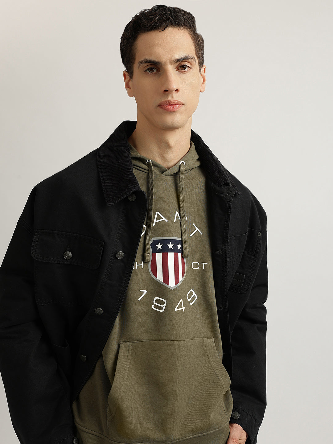 Gant Men Olive Printed Round Neck Full Sleeves Pullover Sweatshirt